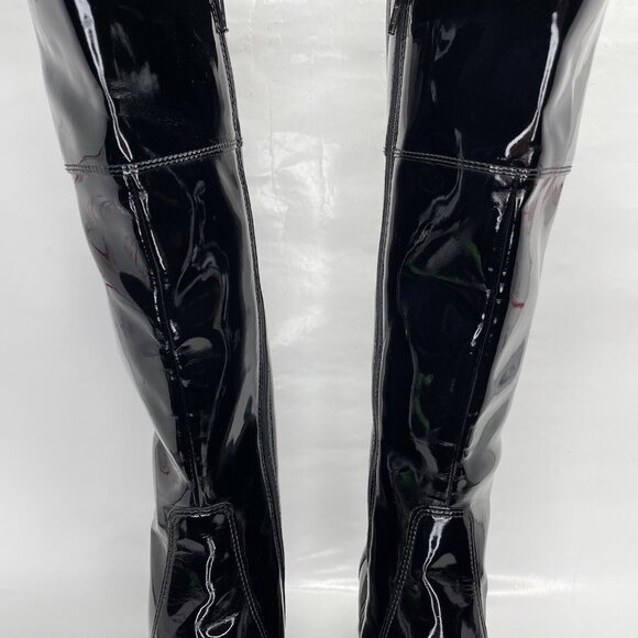 LA CANADIENNE Tall Black Patent Leather Boots Sz 8 Knee High Square Toe - Picture 3 of 8